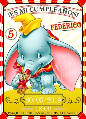 Invitación cumpleaños Dumbo #01 | Digital Imprimible