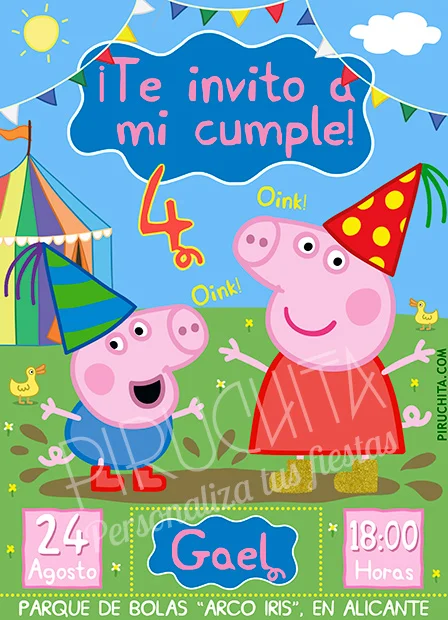 futuro tubo respirador Gángster Invitación cumpleaños Peppa Pig #01 | Digital Imprimible Piruchita