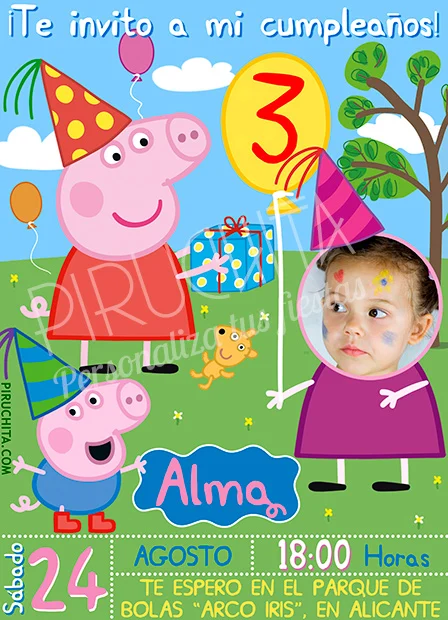 Invitación cumpleaños Peppa Pig #02 con Foto | Digital Imprimible
