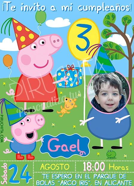 Reina Vicio historia Invitación cumpleaños Peppa Pig #03 con Foto | Digital Imprimible Piruchita