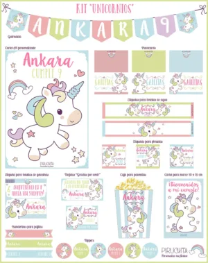 Decoración fiesta de cumpleaños Unicornios para imprimir