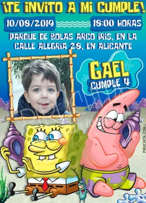 Invitación cumpleaños Bob Esponja y Patricio #05 con Foto | Digital Imprimible