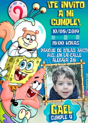 Invitación cumpleaños Bob Esponja #06 con Foto | Digital Imprimible