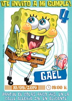 Invitación cumpleaños Bob Esponja #07 | Digital Imprimible