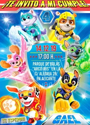 Invitación cumpleaños La Poderosa Patrulla Canina #01 | Digital Imprimible