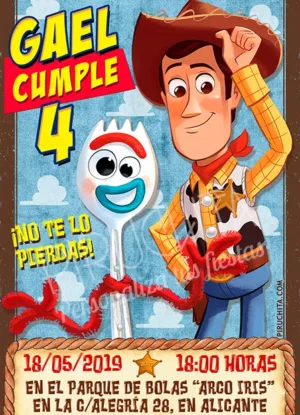 Invitación cumpleaños Woody y Forky, Toy Story | Digital Imprimible
