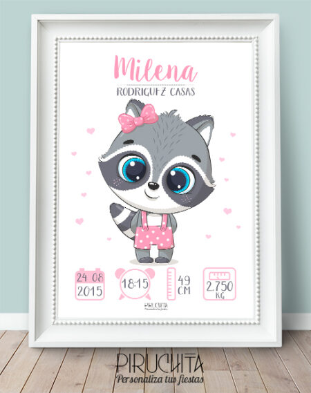 Lamina Nacimiento Mapache Niña