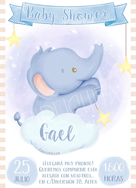Invitación Baby Shower de niño-Elefante