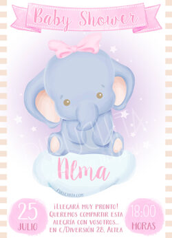 Invitación Baby Shower de Niña - Elefanta