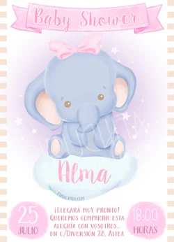 Invitación Baby Shower de Niña - Elefanta