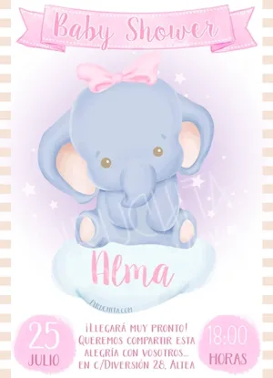 Invitación Baby Shower de Niña - Elefanta