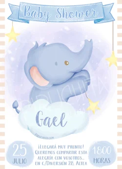 Invitación Baby Shower de niño-Elefante