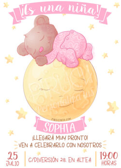 Invitación Baby Shower de Niña - Osita y Luna