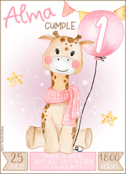 Invitación Cumpleaños de Niña - Jirafa y Globo