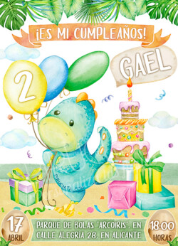 Invitación de Cumpleaños de Dinosaurio con globos