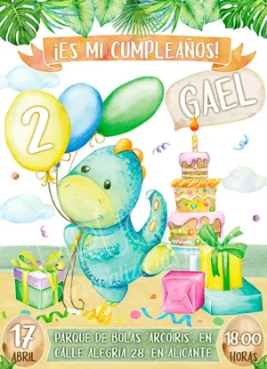 Invitación de Cumpleaños de Dinosaurio con globos