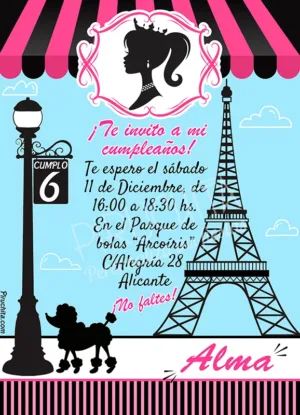 Invitación de cumpleaños Barbie Paris