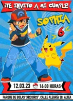 Invitación de cumpleaños de Pokemon - Ash y Pikachu