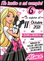 Invitación de cumpleaños Barbie con perrito