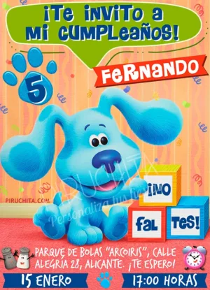 Invitación cumpleaños de las Pistas de Blue (Blue´s Clues)