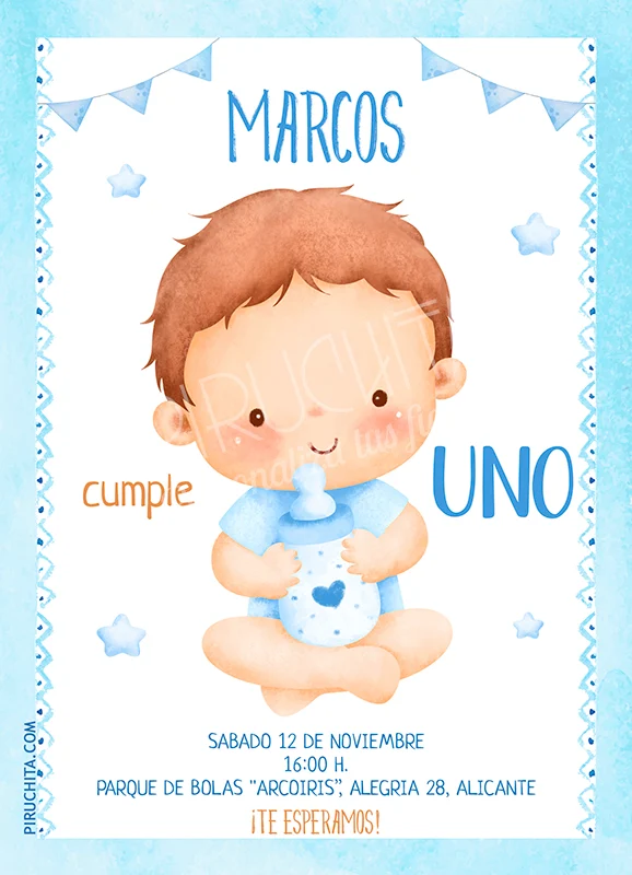Invitación de cumpleaños de Niño - Biberón Invitación de cumpleaños de Niño - Biberón