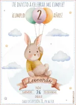 Invitación de cumpleaños de conejo con globos