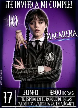 Invitación cumpleaños Wednesday (Miércoles) Addams - Nevermore Academy