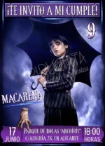 Invitación cumpleaños Wednesday (Miércoles) Addams