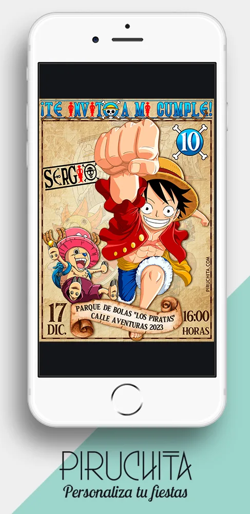 Piruchita invitacion One Piece Luffy tienda jpg