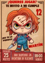 Invitación cumpleaños de Chucky