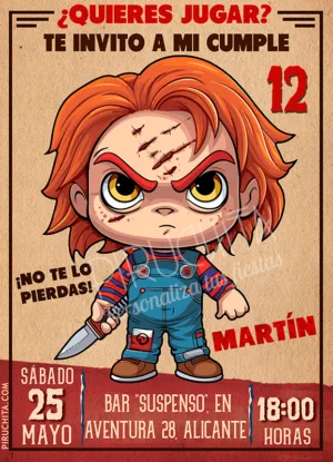 Invitación cumpleaños de Chucky