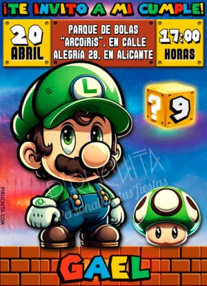 Invitación cumpleaños de Luigi