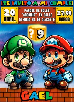 Invitación cumpleaños de Mario y Luigi #01
