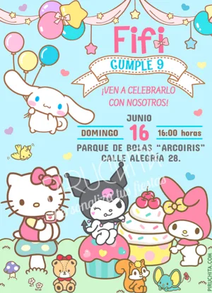 Invitación cumpleaños de Sanrio