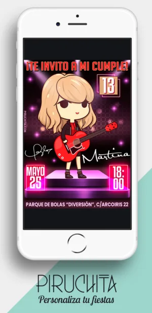 Invitación cumpleaños de Taylor Swift con guitarra